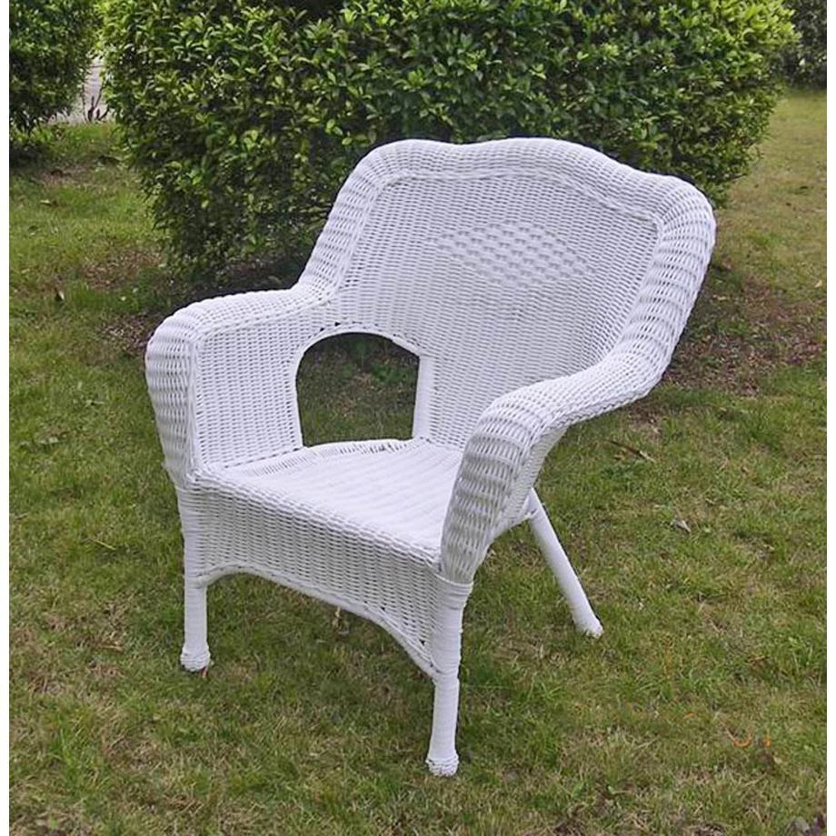 International Caravan Camelback Resin Wicker Patio Chairs, White (Set of 2) 1