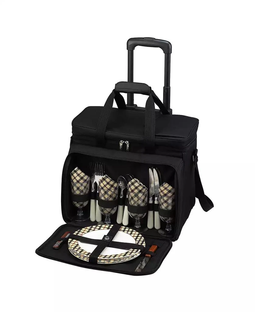 Picnic At Ascot Equipped Picnic Cooler with Service for 4 on Wheels 4