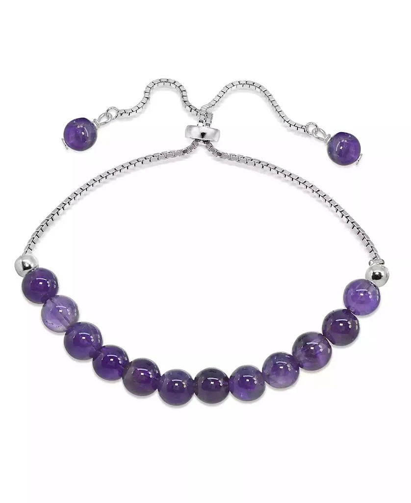Macy's Genuine Stone Bead Adjustable Bracelet in Silver Plate 1