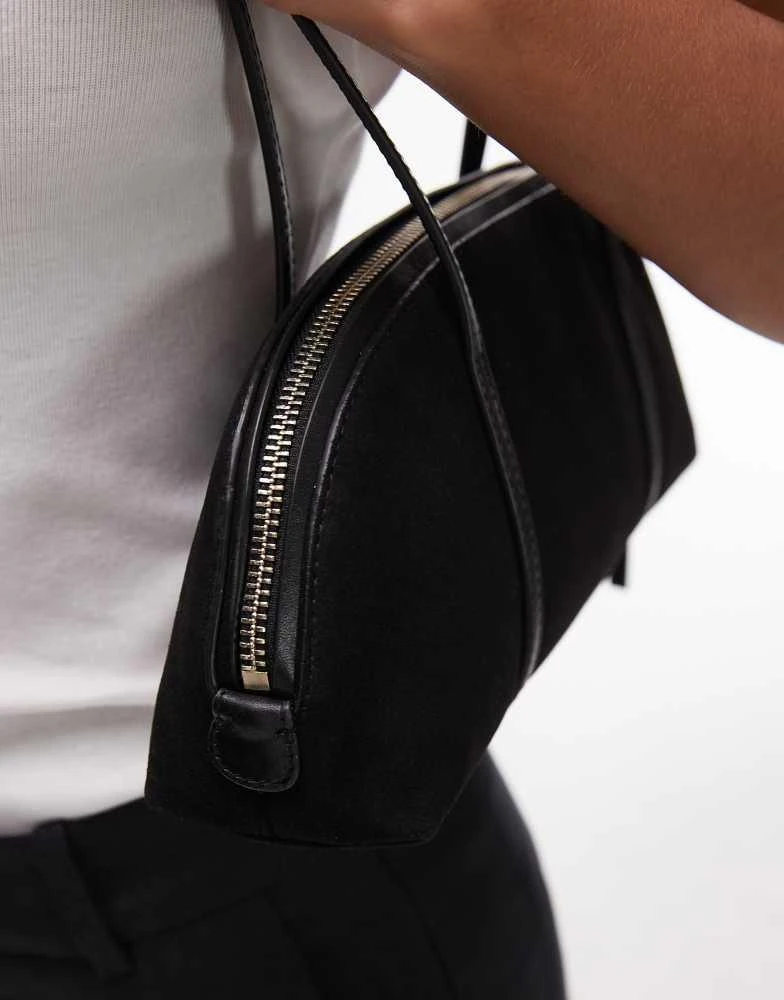& Other Stories & Other Stories leather suede two handle curve shoulder bowling bag in black 2