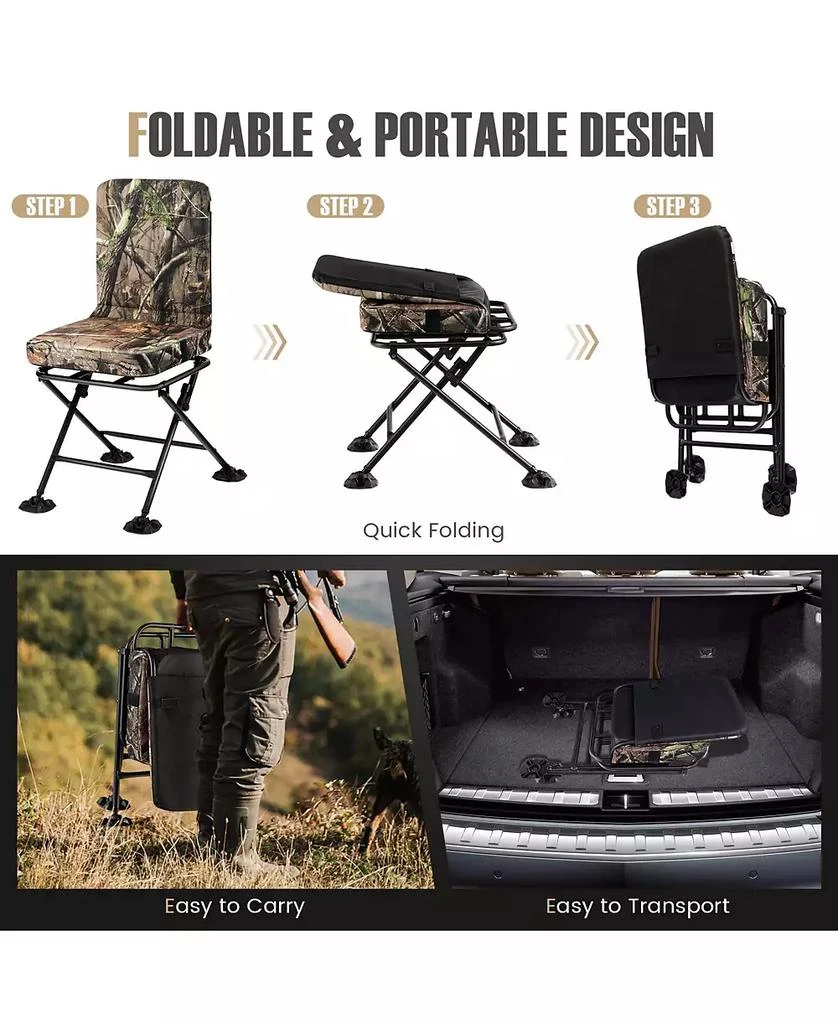 Mecale Swivel Folding Chair with Backrest and Padded Cushion 5