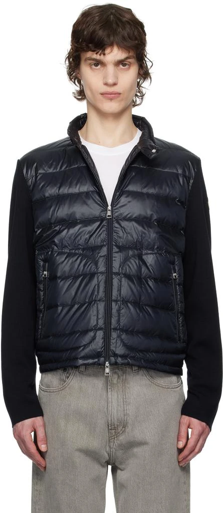 Moncler Navy Padded Wool Zip-Up Down Jacket 1