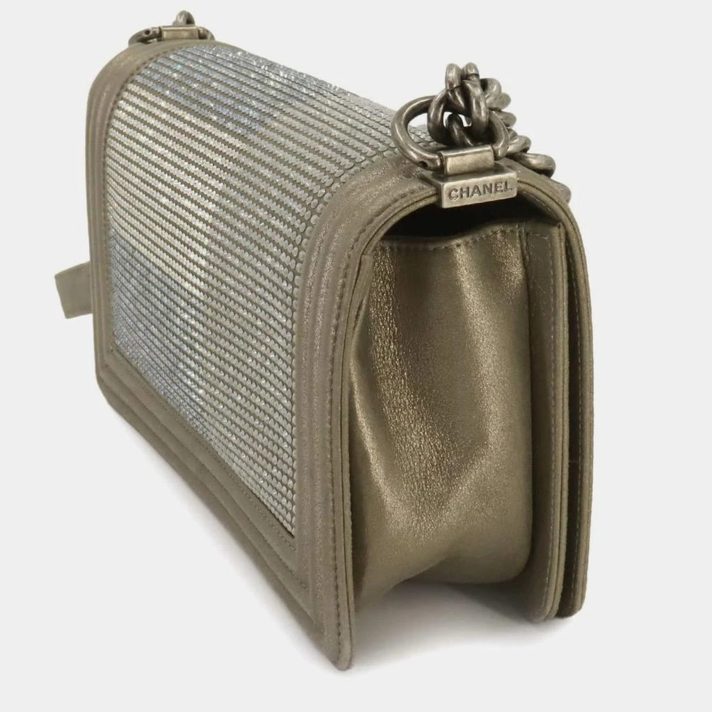 Chanel Chanel Metallic Gray Leather Rhinestone Boy Bag 3