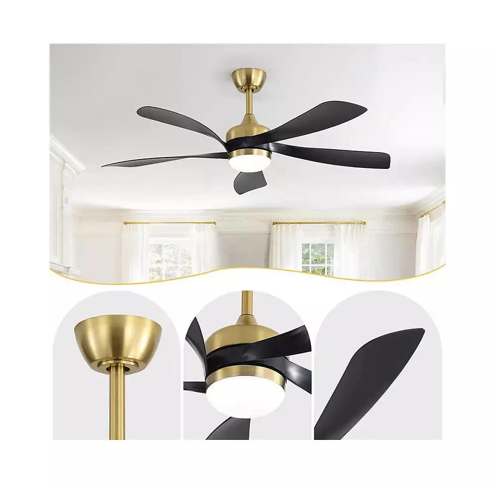 Sofucor 52-inch Modern Gold 5-Blade Ceiling Fan with LED Light and Remote Control 6