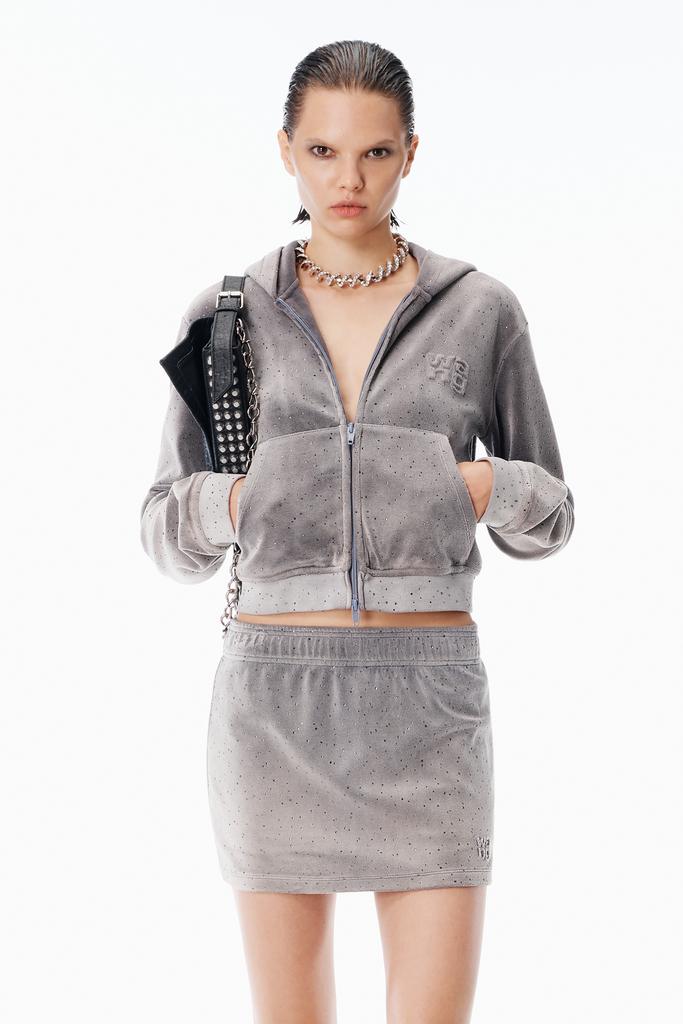 Alexander Wang Shrunken Hoodie in Crystal Hotfix Velour