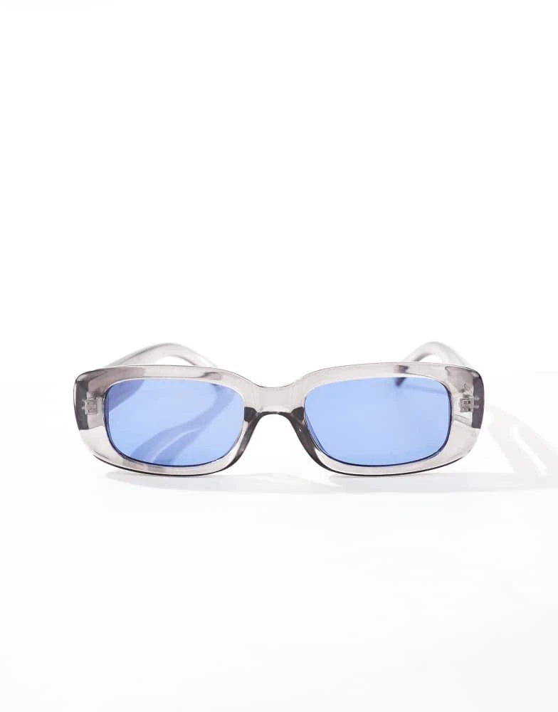 ASOS ASOS DESIGN rectangle sunglasses with blue lends and grey frame 4