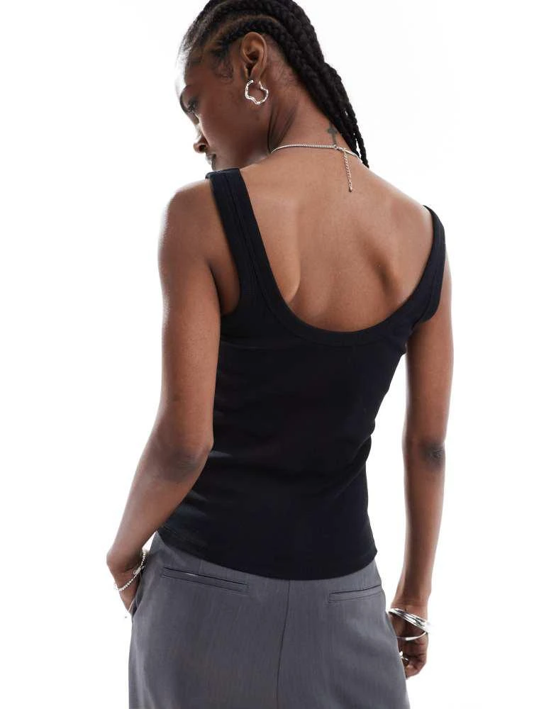 Monki Monki ribbed fitted vest top with scoop neck in black 3