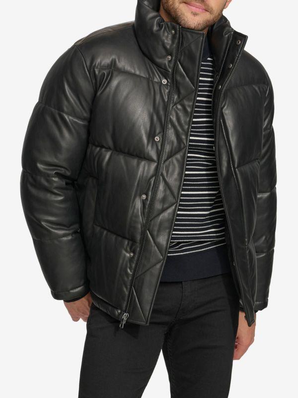 Calvin Klein ​Mock Neck Faux Leather Puffer Jacket