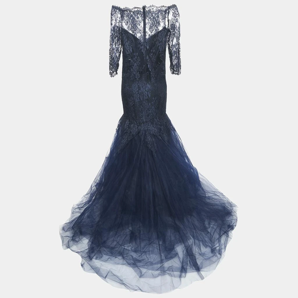 Monique Lhuillier Monique Lhuillier Collection Navy Blue Floral Lace  Layered Tulle Gown L - Dresses & Skirts - Free Shipping - BeyondStyle
