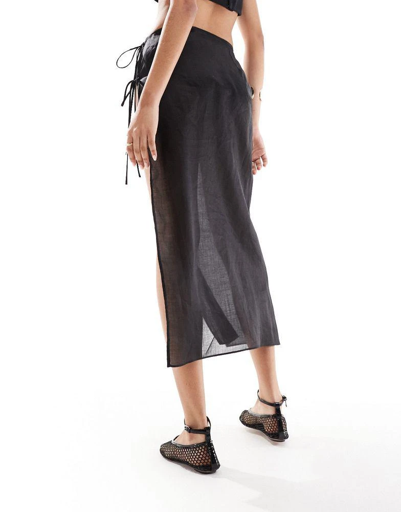 Mango Mango Selection sheer lightweight tie side co-ord skirt in black 4