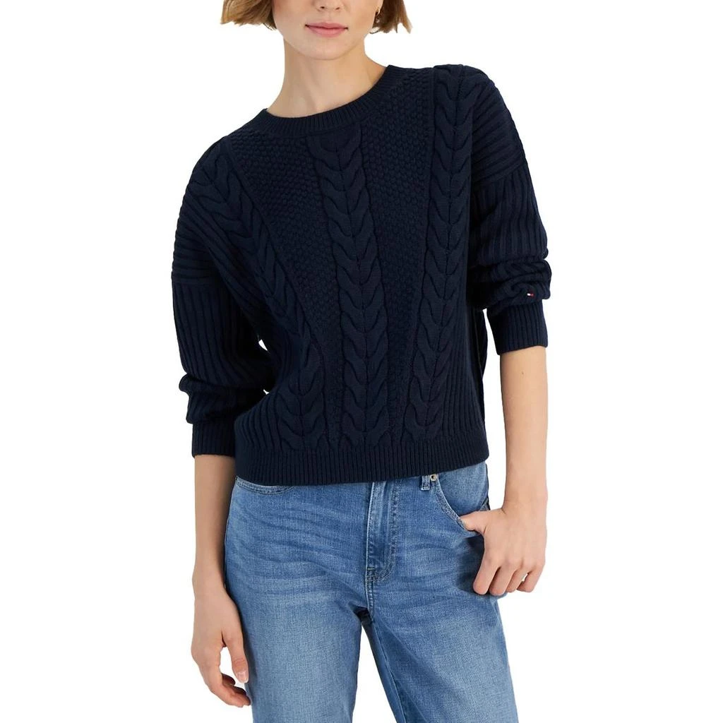Tommy Hilfiger Bobbi Sweater Womens Ribbed Trim  Cable Knit Crewneck Sweater 2