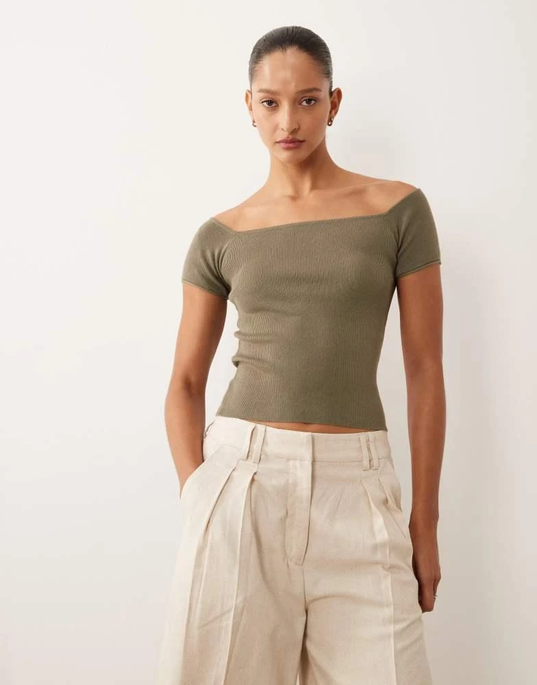 Mango Mango Teen off shoulder top in khaki
