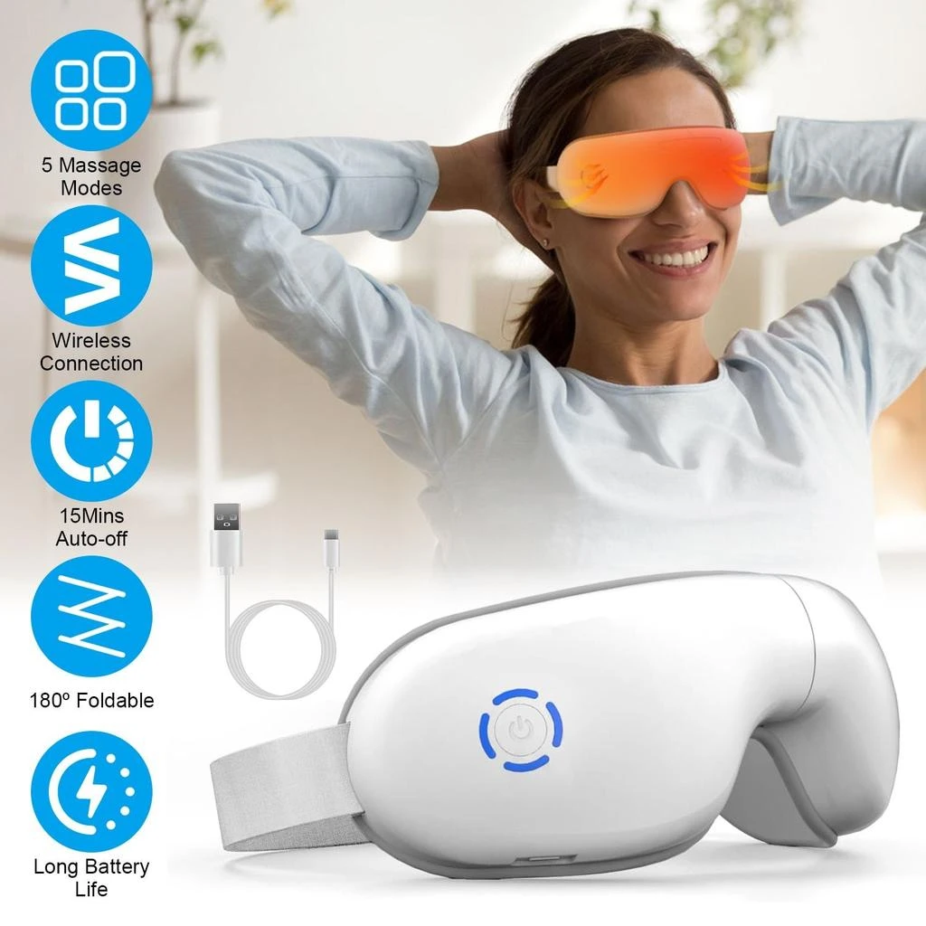 ERUULE Eye Massager With Heat Music Wireless Eye Mask for Migraines Rechargeable Eye Care Device with Air Pressure Vibration Massage for Men Women Elders 1