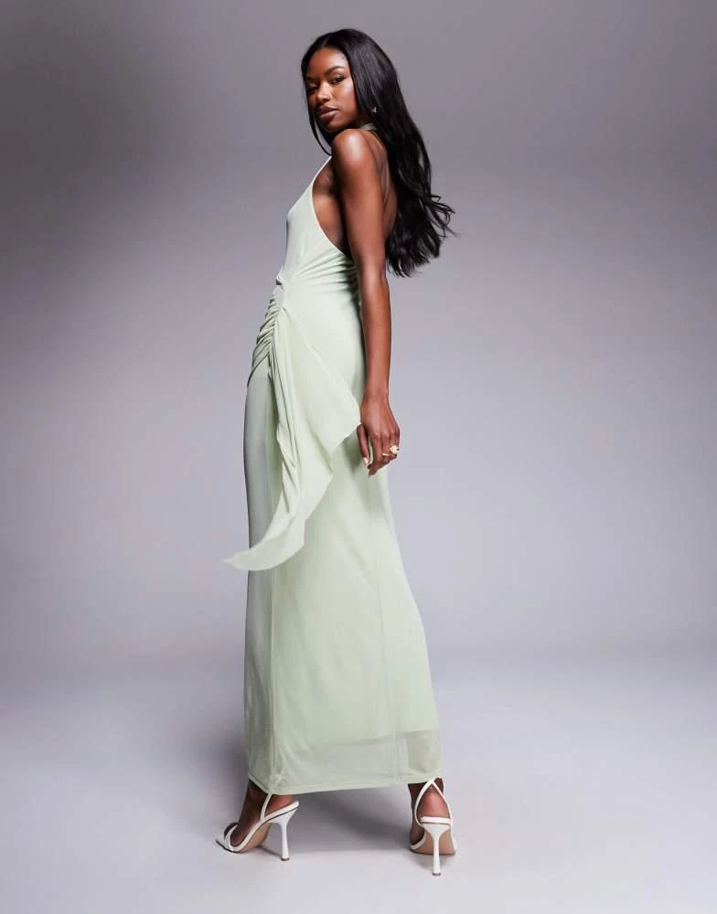 ASOS Design mesh halterneck midi dress with sweeping sash skirt in sage green-No color ASOS Design mesh halterneck midi dress with sweeping sash skirt in sage green-No color