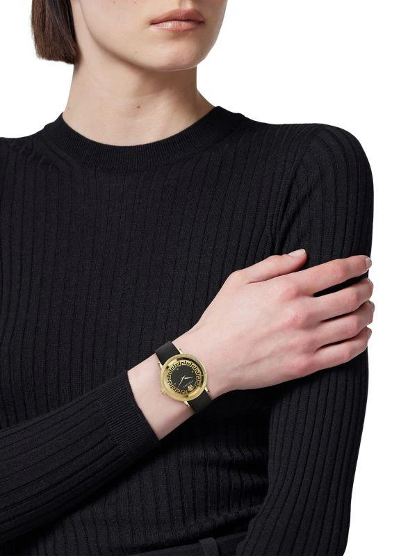 Versace Flourish IP Yellow Goldtone
Leather Stap Watch/35MM 2