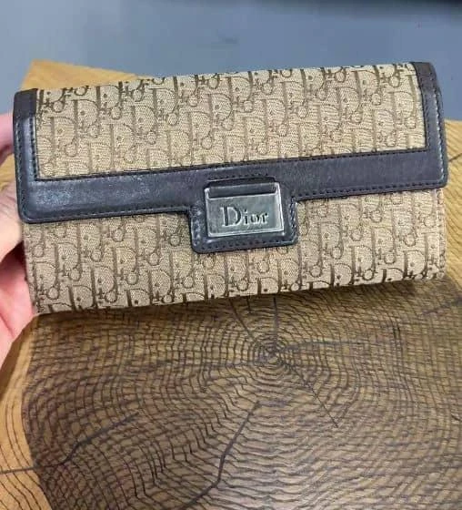Dior Dior Beige/Brown Oblique Canvas and Leather Flap Continental Wallet 2