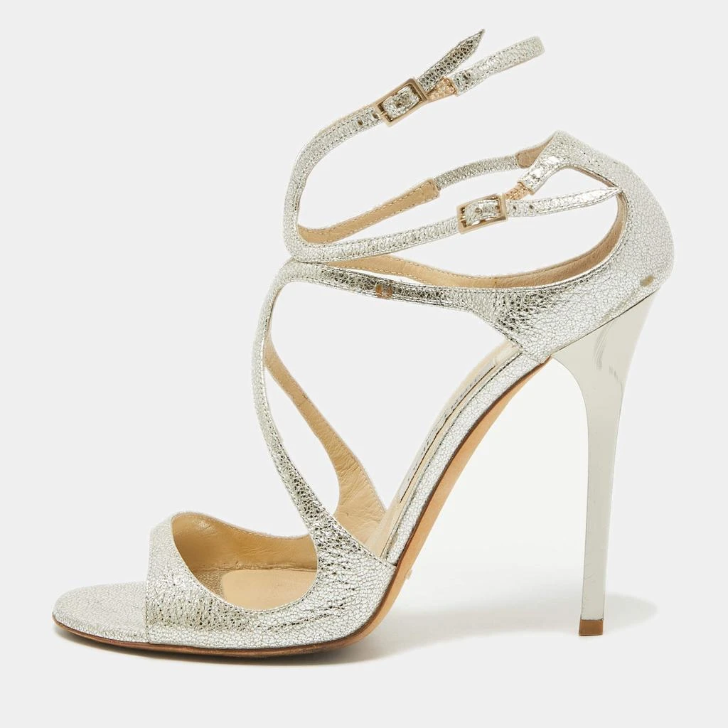 Jimmy Choo Jimmy Choo Silver Textured Leather Lance Sandals Size 40 1