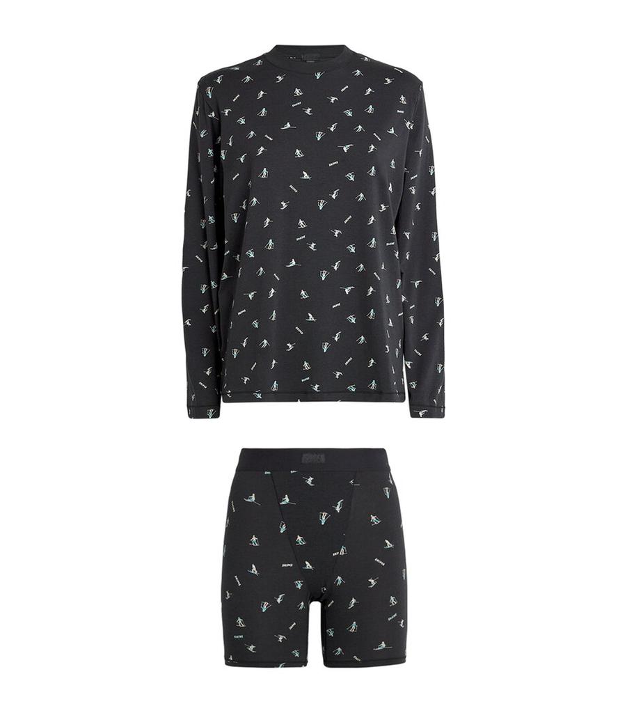 SKIMS Ski Print Boyfriend Long-Sleeve Top & Boxers Set