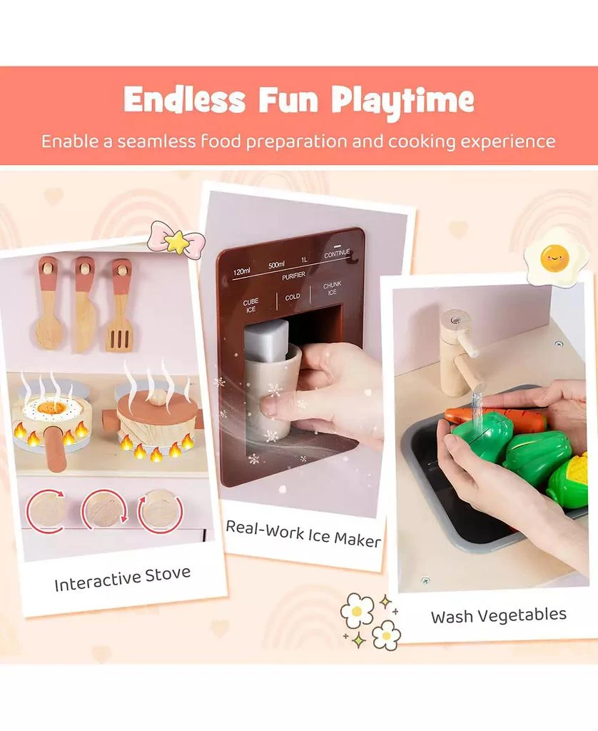 Mecale Wooden Pretend Kitchen Playset with Realistic Ice Maker, Fun Interactive Toy 7