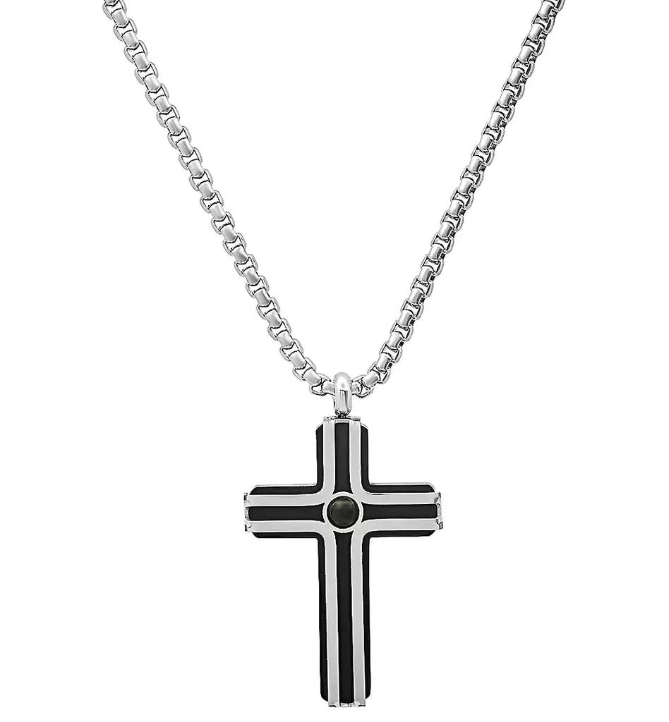 STEELTIME Men's Silver-Tone Beaded Cross Pendant Necklace, 24" 1