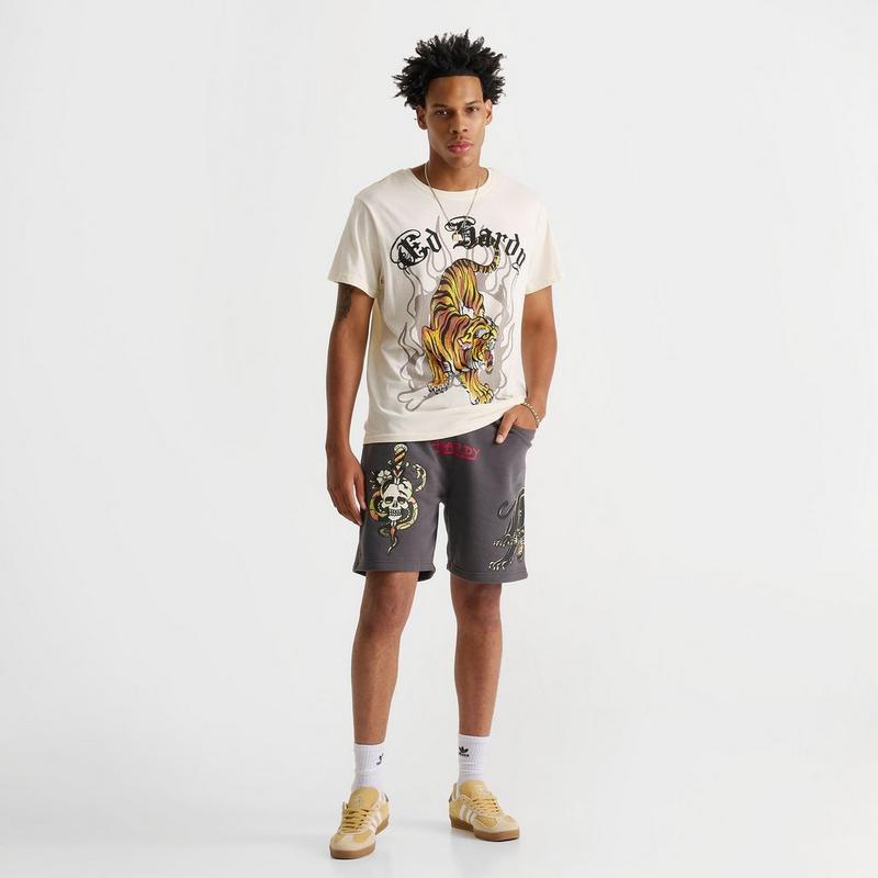 Ed Hardy Men's Ed Hardy Panther Skull Fleece Shorts