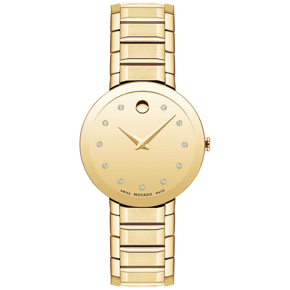 Movado Sapphire Women's Swiss Diamond (1/20 ct. t.w.) Gold-Tone PVD Bracelet Watch 28mm