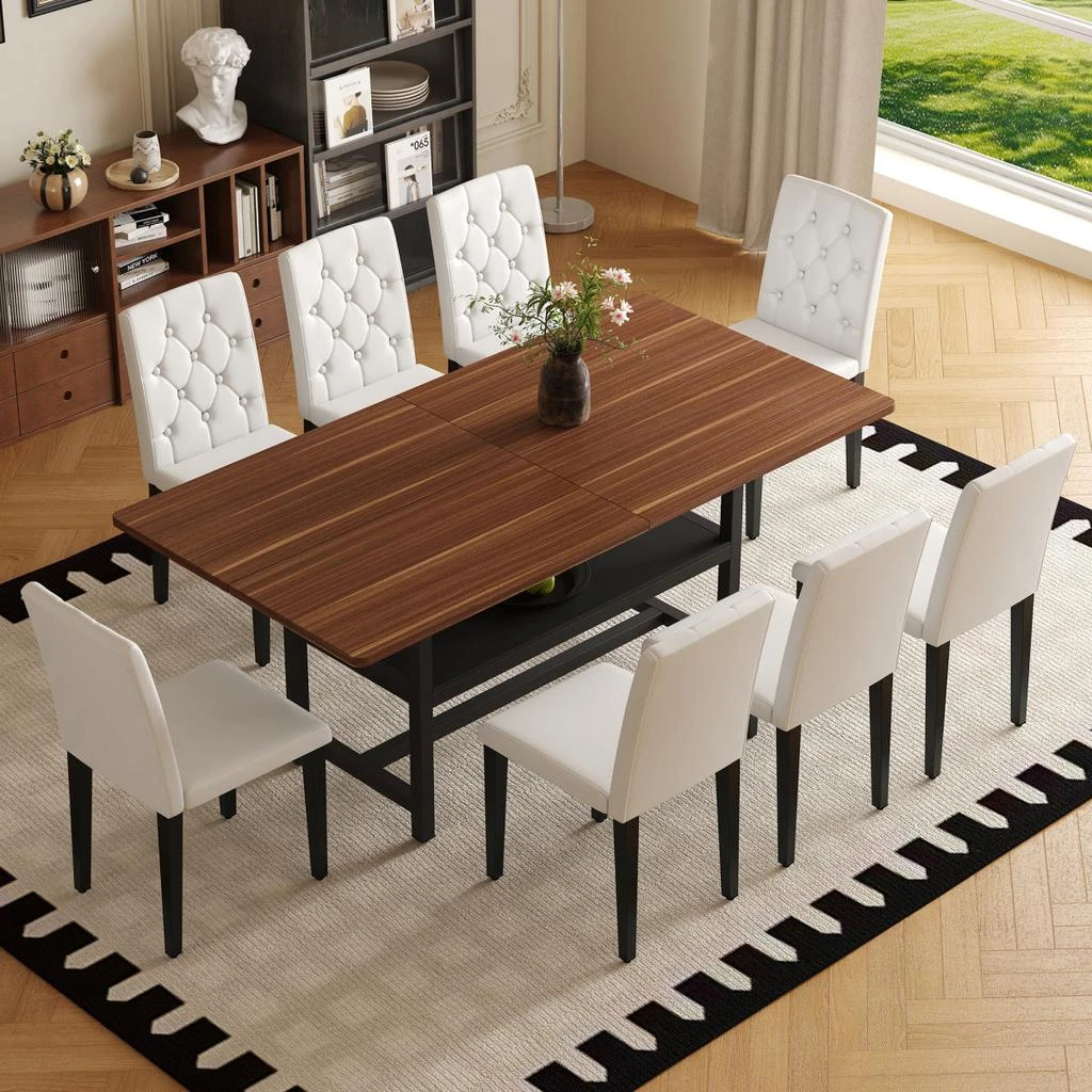 Streamdale Furniture Streamdale Walnut Dining Table (71") with 8 White PU Chairs 2