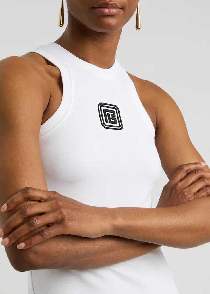 Balmain Logo-embroidered jersey tank  5