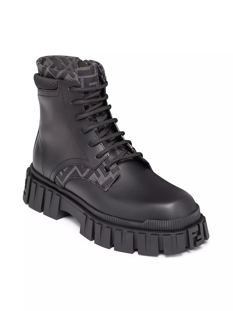 Fendi Logo-Jacquard Leather Combat Boots 4