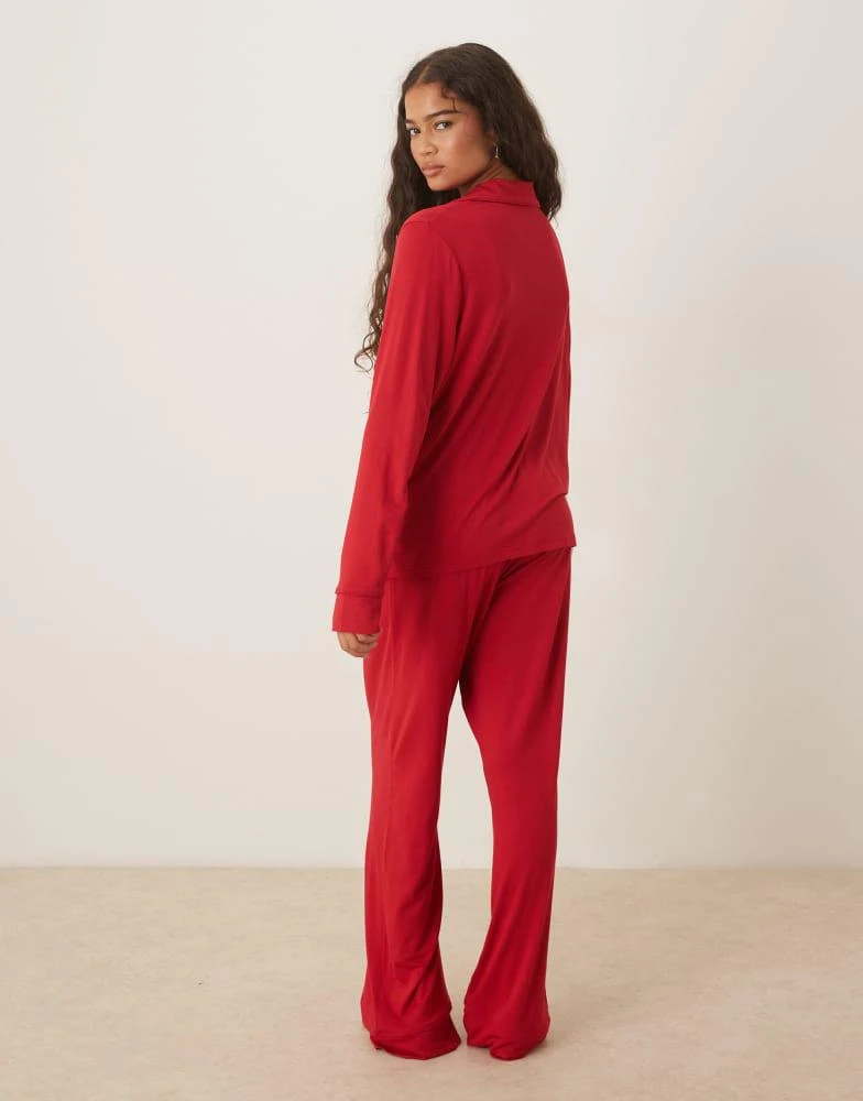 ASOS ASOS DESIGN super soft long sleeve shirt 
trouser pyjama set in red 3
