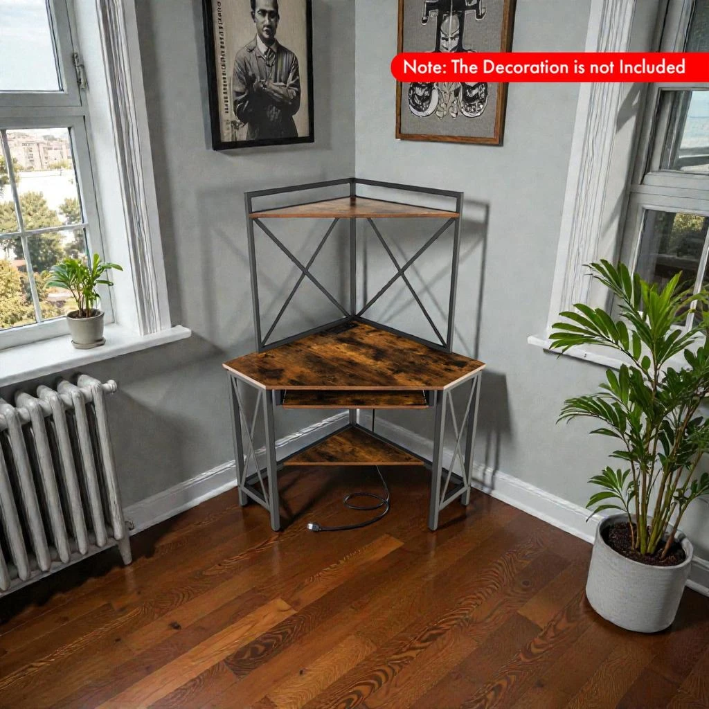 Hivvago Corner Study Desk with Hutch Storage and Pull-Out Keyboard Tray 2