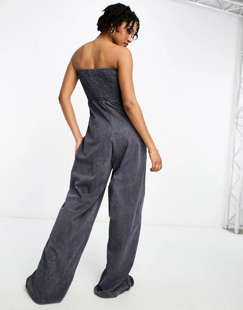ASOS ASOS DESIGN Tall jersey shirred bandeau jumpsuit in washed black 2