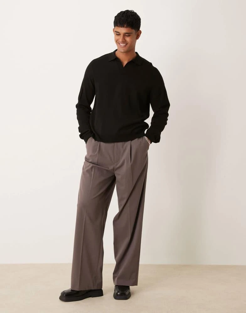 ASOS ASOS DESIGN relaxed  fit knitted long sleeve notch neck polo in black 2