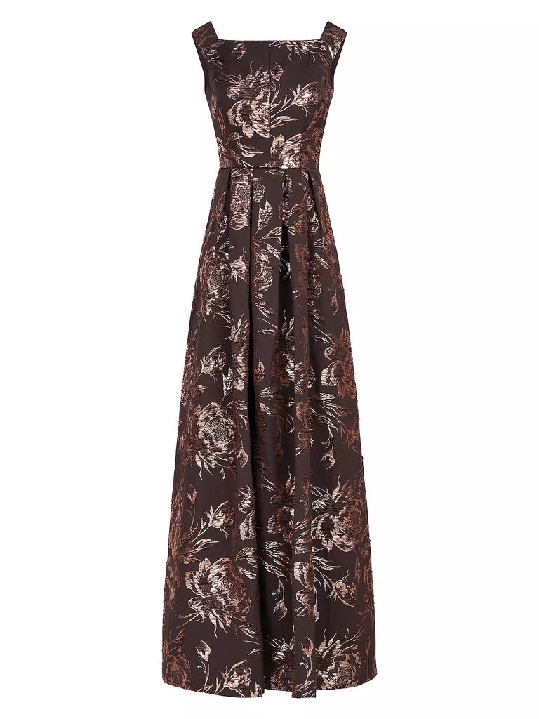 Kay Unger Theodora Floral Metallic Jacquard Sleeveless Gown 1