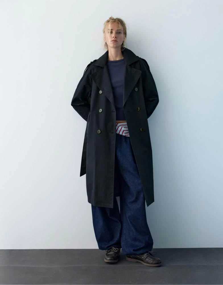 Pull&Bear Pull&Bear Belted trench coat in blue