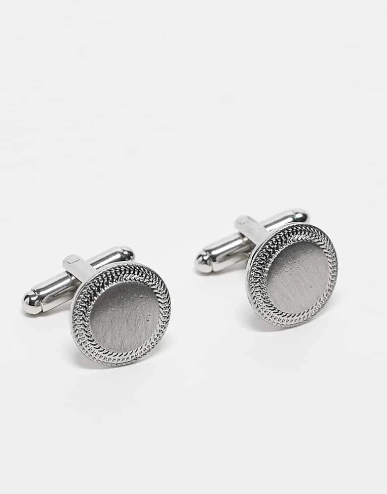 ASOS ASOS DESIGN detailed edge round cufflinks in brushed silver 1