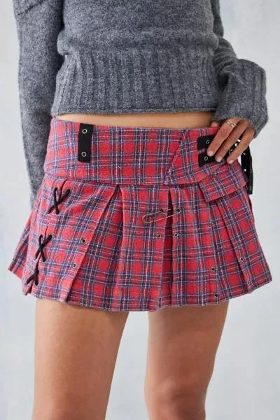 Urban Outfitters UO Washed Tartan Mini Buckle Kilt Skirt 1