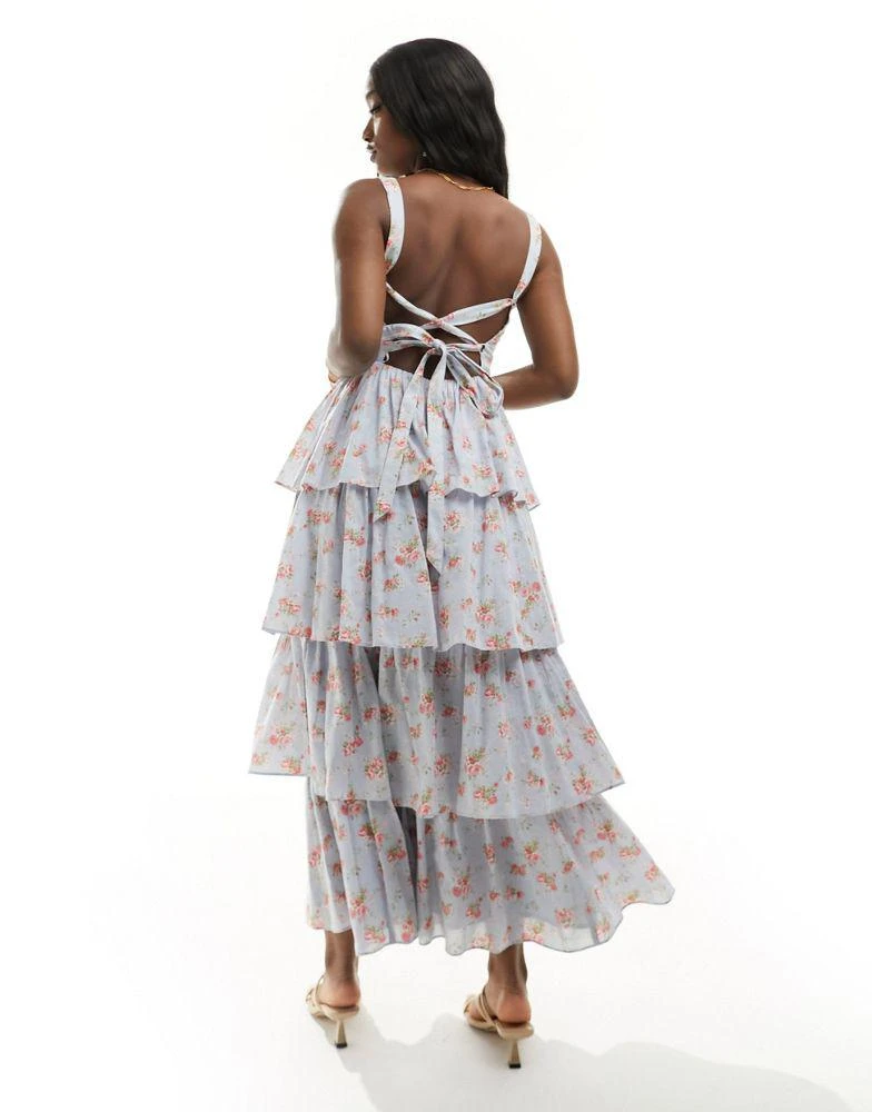 Abercrombie & Fitch Abercrombie & Fitch tiered maxi dress with lace up back in blue floral 3