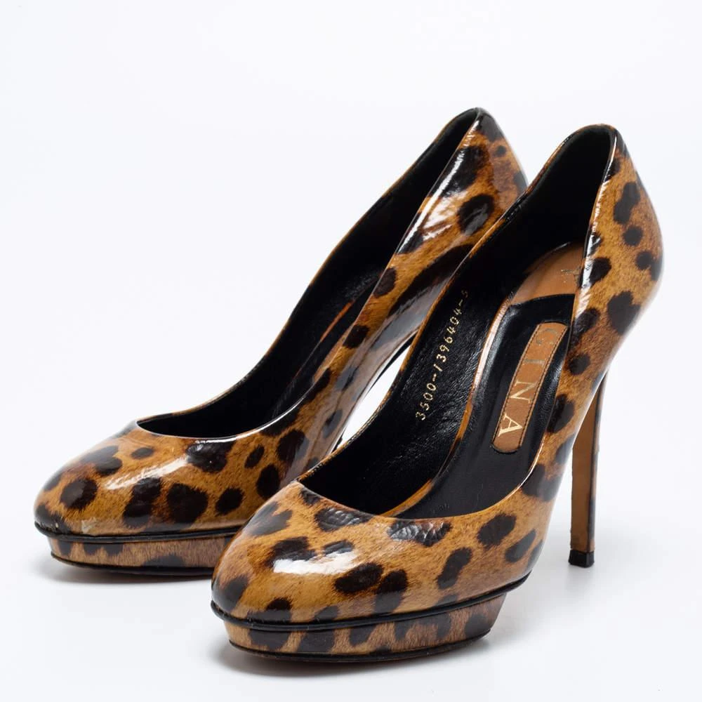 Gina Gina Brown Leopard Print Patent Leather Round Toe Pumps Size 38 2