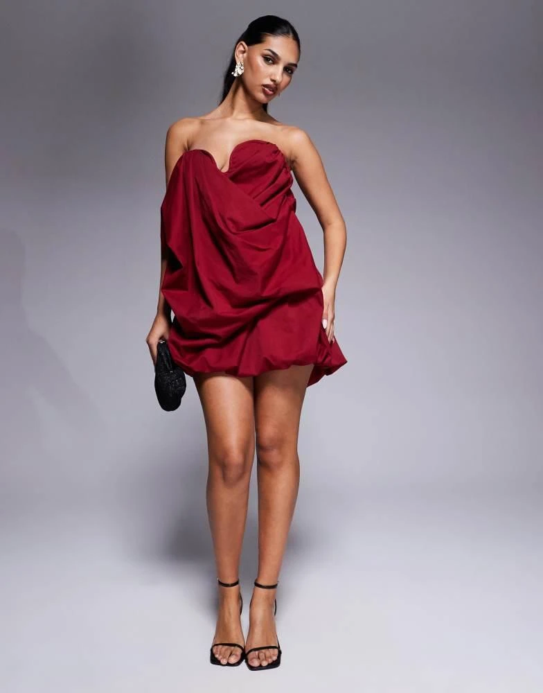 Shop ASOS DESIGN structured bust puffball bandeau mini dress in burgundy on  Sale at BeyondStyle – Get 80% Off ASOS DESIGN structured bust puffball  bandeau mini dress in burgundy with Limited-Time Flash