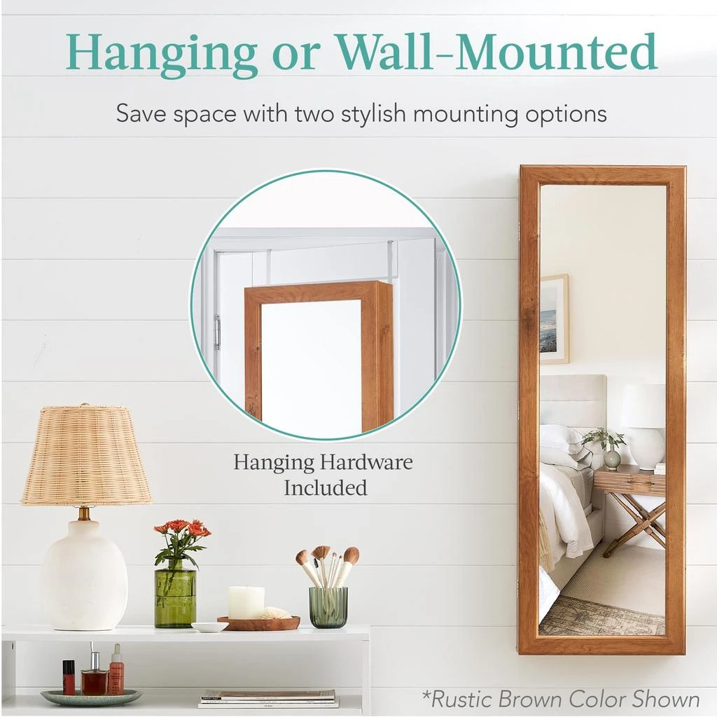 Best Choice Products Hanging Mirror Jewelry Armoire, Door or Wall Mounted Cabinet w/ LED Lights, Lock 2