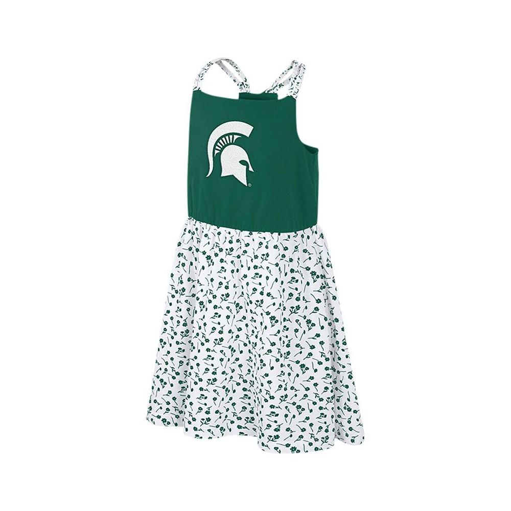 Colosseum Big Girls Green, White Michigan State Spartans Robin Floral Dress