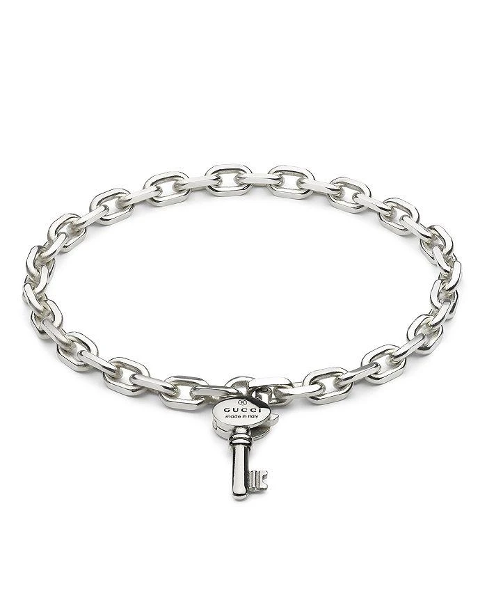 Gucci Sterling Silver Trademark Key Charm Chain Link Bracelet
