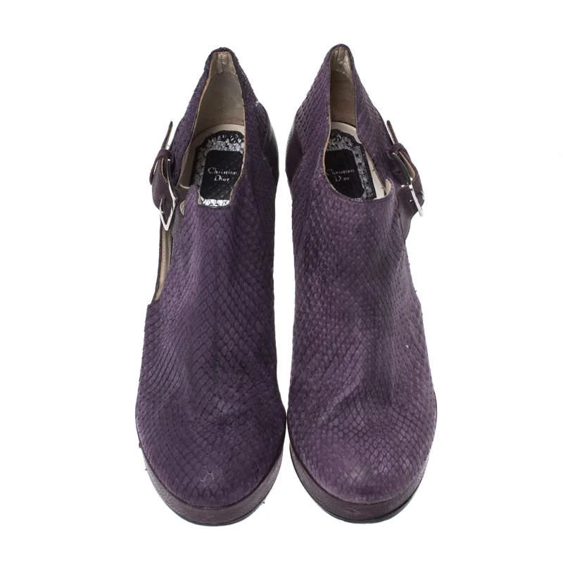 Dior Dior Purple Python Leather And Embossed Leather Platform Ankle Booties Size 40 3