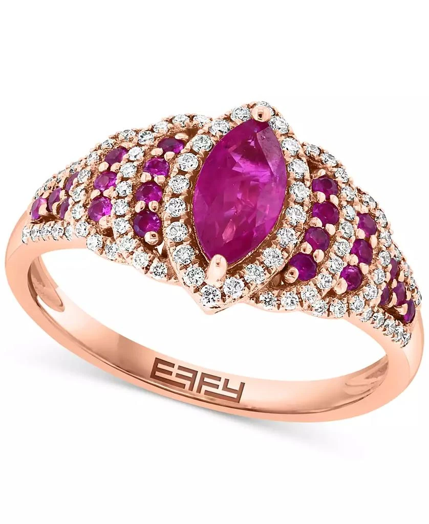 Effy EFFY® Ruby (7/8 ct. t.w.) 
Diamond (7/8 ct. t.w.) Marquise Halo Statement Ring in 14k Rose Gold