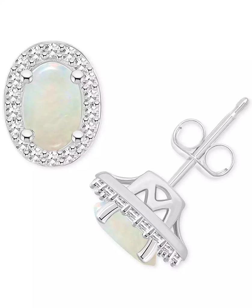 Macy
s Aquamarine (3/4 ct. t.w.) 
Diamond (1/6 ct. t.w.) Oval Halo Stud Earrings in Sterling Silver (Also in Opal)