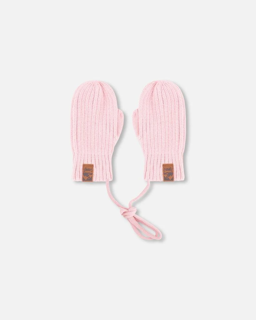 Deux par Deux Baby Knit Mittens with Cord Pale Pink