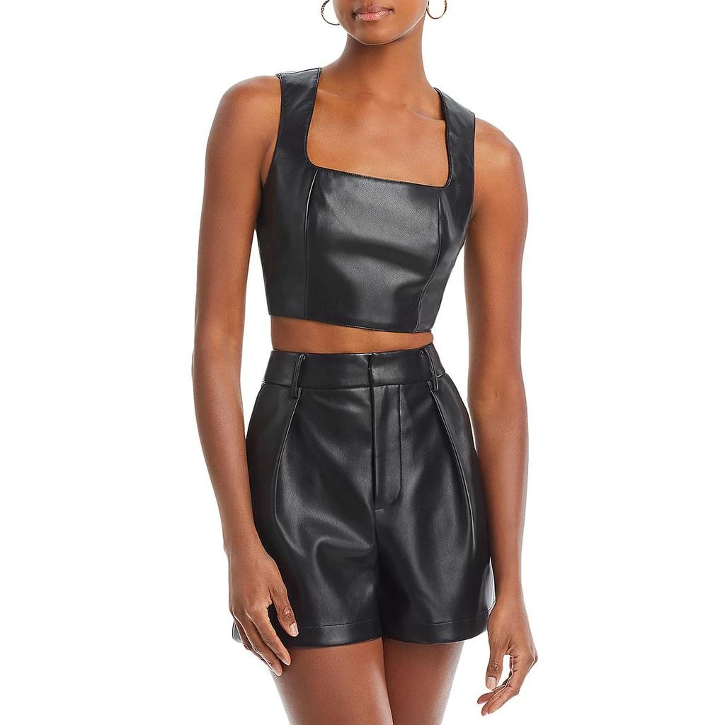 Avec Les Filles Womens Faux Leather Square Neck Cropped 3