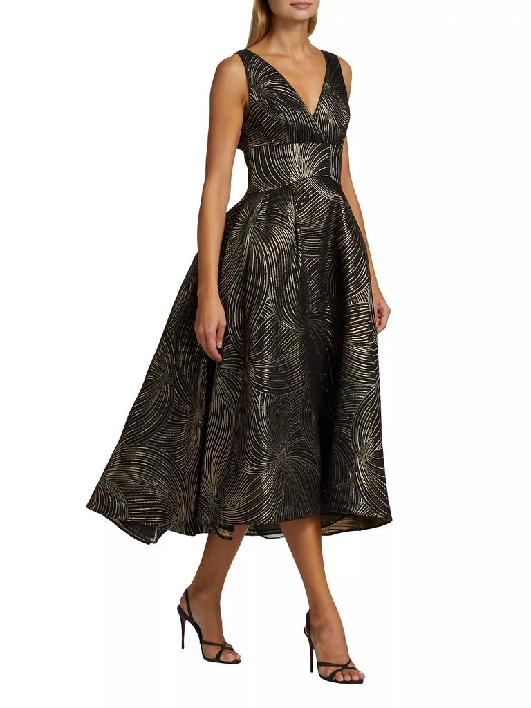 Amsale Metallic Jacquard Midi-Dress 4