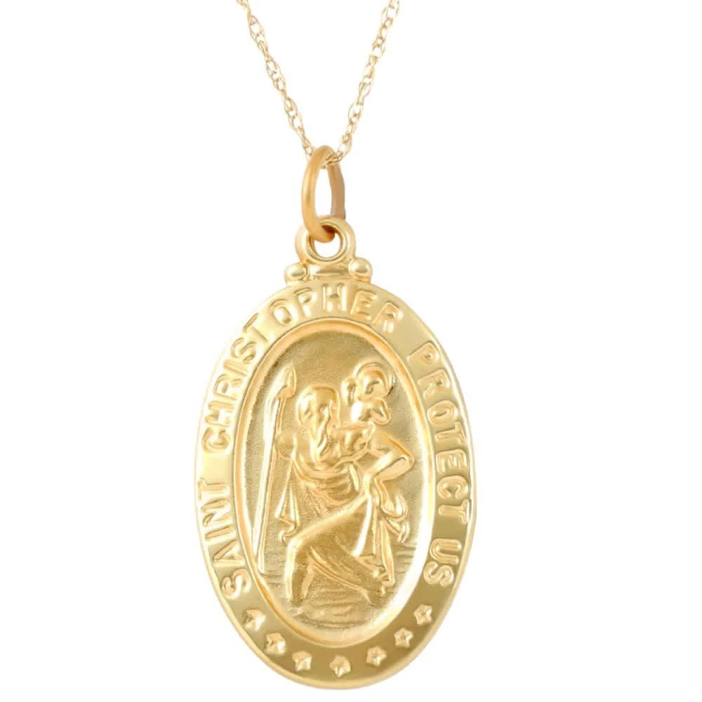 Pompeii3 14k Yellow Gold St. Christopher Medal Pendant 1" Tall 4 Grams